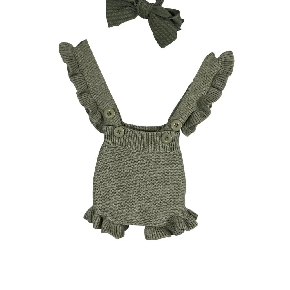 Retro Knit Sweater Romper 12M Green Boho Indie Folk Neutral Minimalist Chic Arts